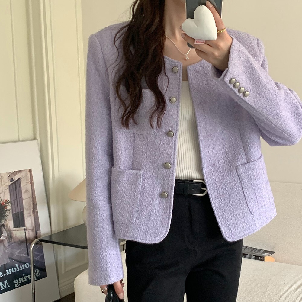アウター ノーカラーコート ジャケット 長袖 ノーカラー スリム 細身 シングルブレスト ポケット ボタン 韓国 かわいい 大人可愛い きれいめ シンプル カジュアル 上品 エレガント 清楚 おしゃれ