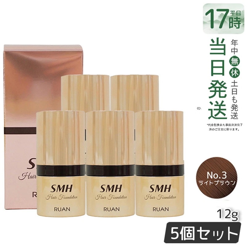 【5個セット】　ルアン SMH ヘアファンデーション 12g No.3 ライトブラウン 髪 頭 薄毛隠し薄毛 分け目 つむじ ふりかけ 白髪かくし