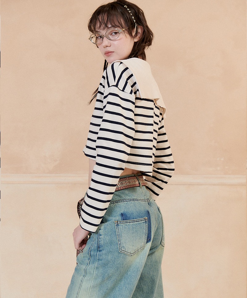 MARINE CROP BUTTON T-SHIRT_WOMEN [IVORY]