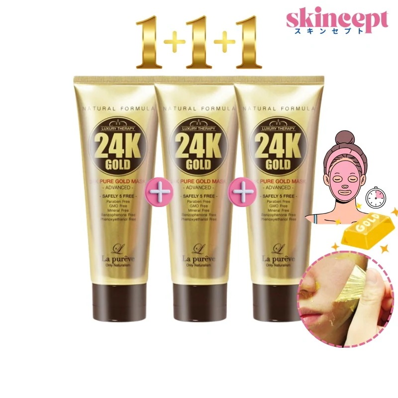 [1+1+1] 24K ピュア ゴールド マスク (フィルオフパック) 100mlx3個 セット_毛穴/角質/弾力ケア_純金99%_純金パウダー+植物由来モデリングパックの組み合わせ