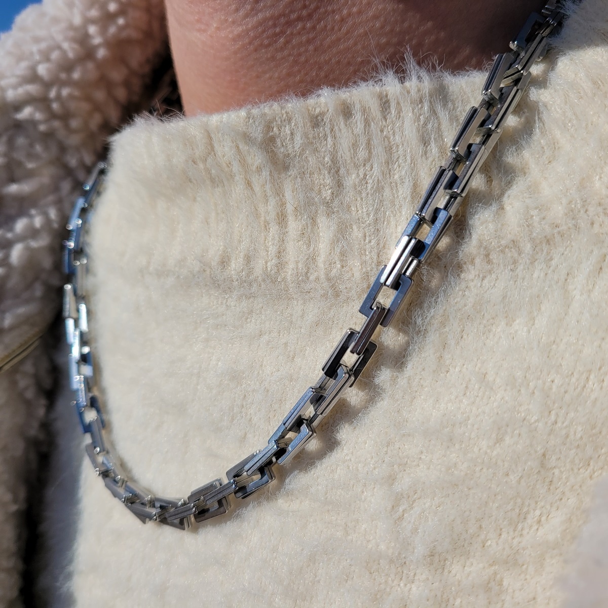 ノーブルンステンレススチールつや消しチェーン二重チェーンメンズネックレス