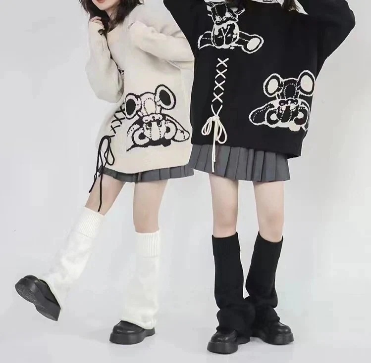 病みかわ　病みくまちゃん編み上げニットレディース　ゆめかわいい　量産型　地雷系　ロリータ　ロリィタ　可愛い　かわいいTシャツカットソー