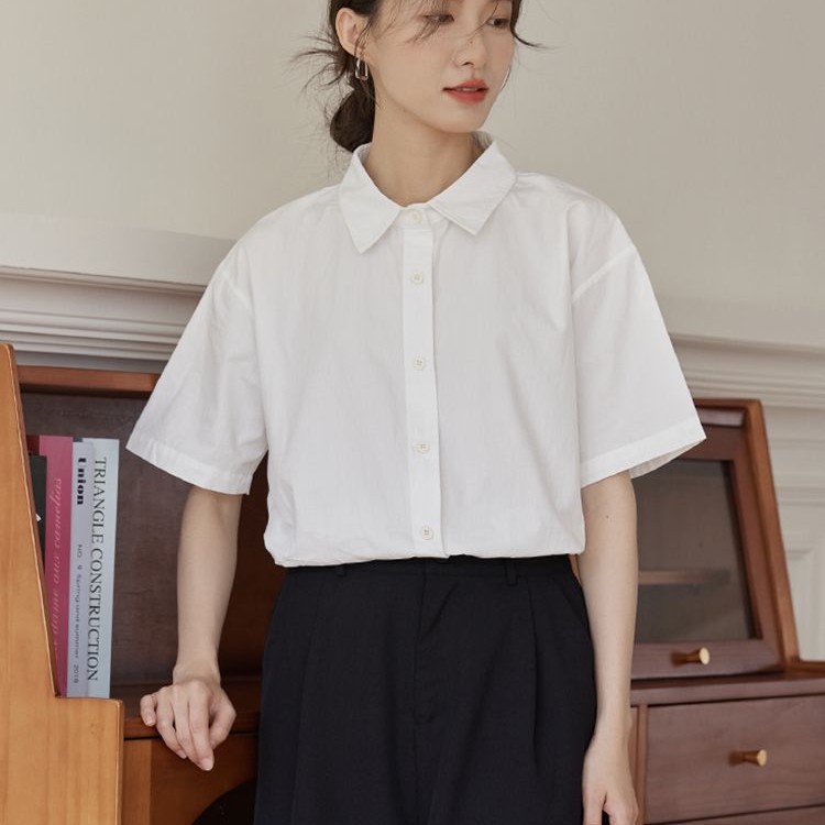 半袖 白 シャツ レディース ゆったり 細見え ファッション 学生 ミドル丈 シャツ 春夏 薄手 トップス1130