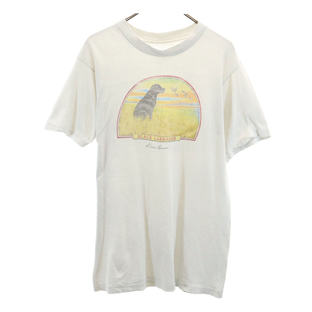 90s オールド ブラックラブラドール 半袖 染み込みプリント Tシャツ ホワイト シングルステッチ メンズ 古着