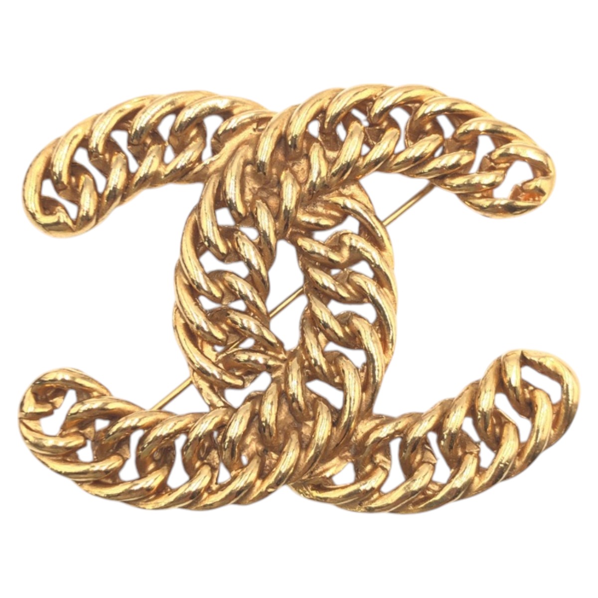 美品 ヴィンテージ ビッグ チェーン ココマーク ゴールド メタル ブローチ レディース 502271