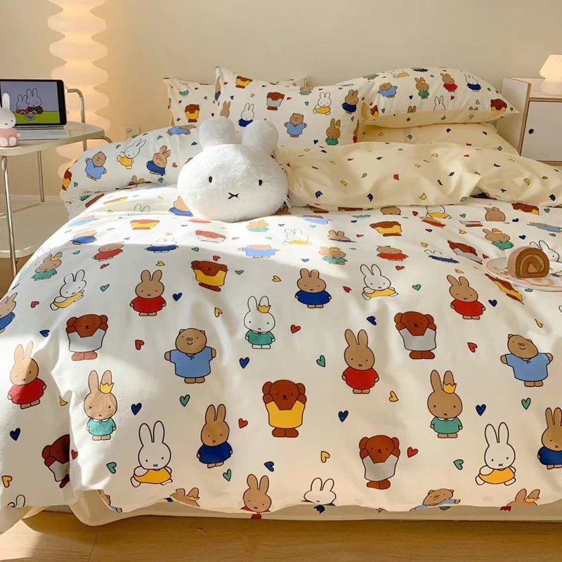 ミッフィー 布団カバーミッフィーと仲間たち かわいいうさぎのコットン4点セット ベッドシーツ キルトセット 3点セット 1.5ボックスシーツ 5,433円