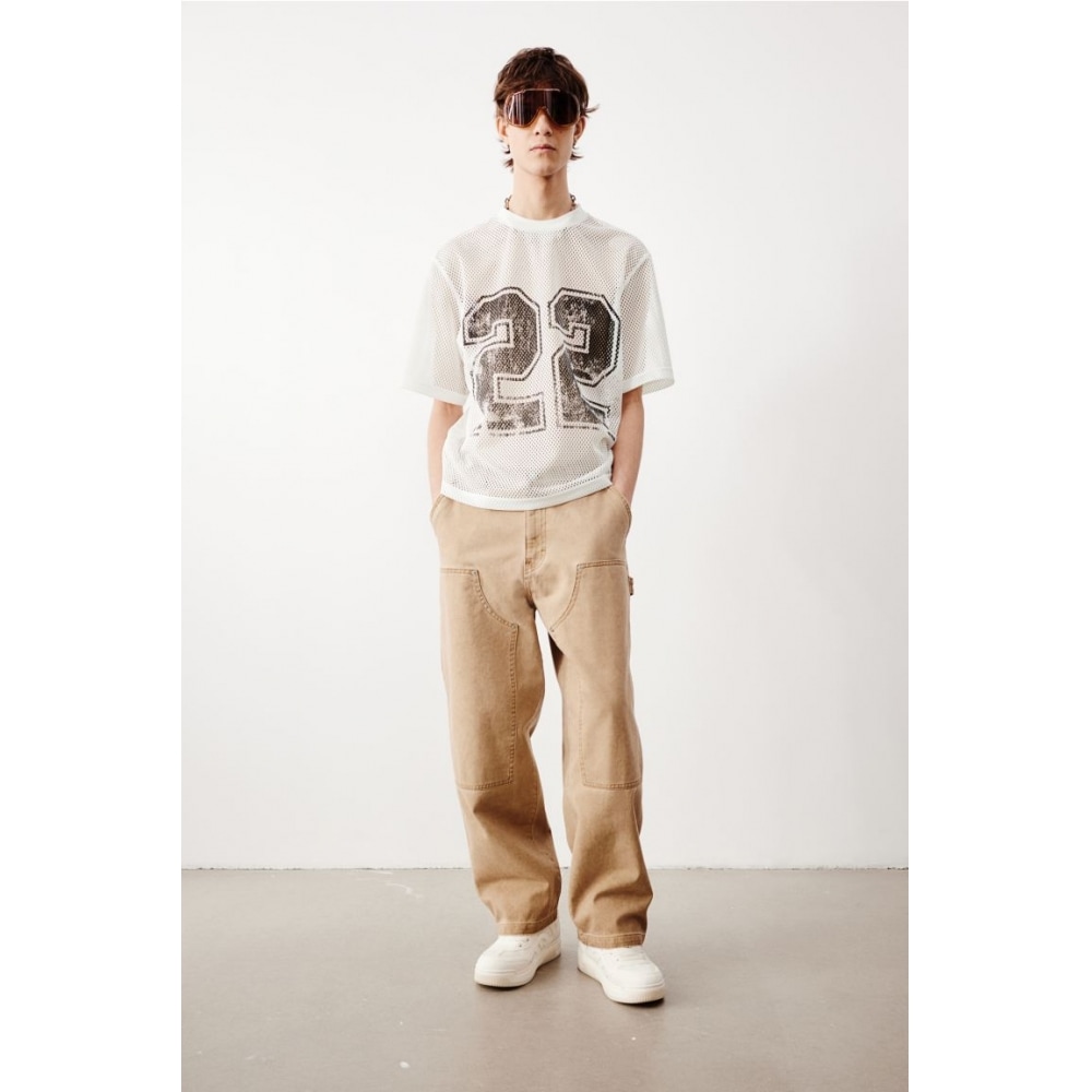 H&M プリント メッシュ Tシャツ オーバーサイズ ホワイト/22