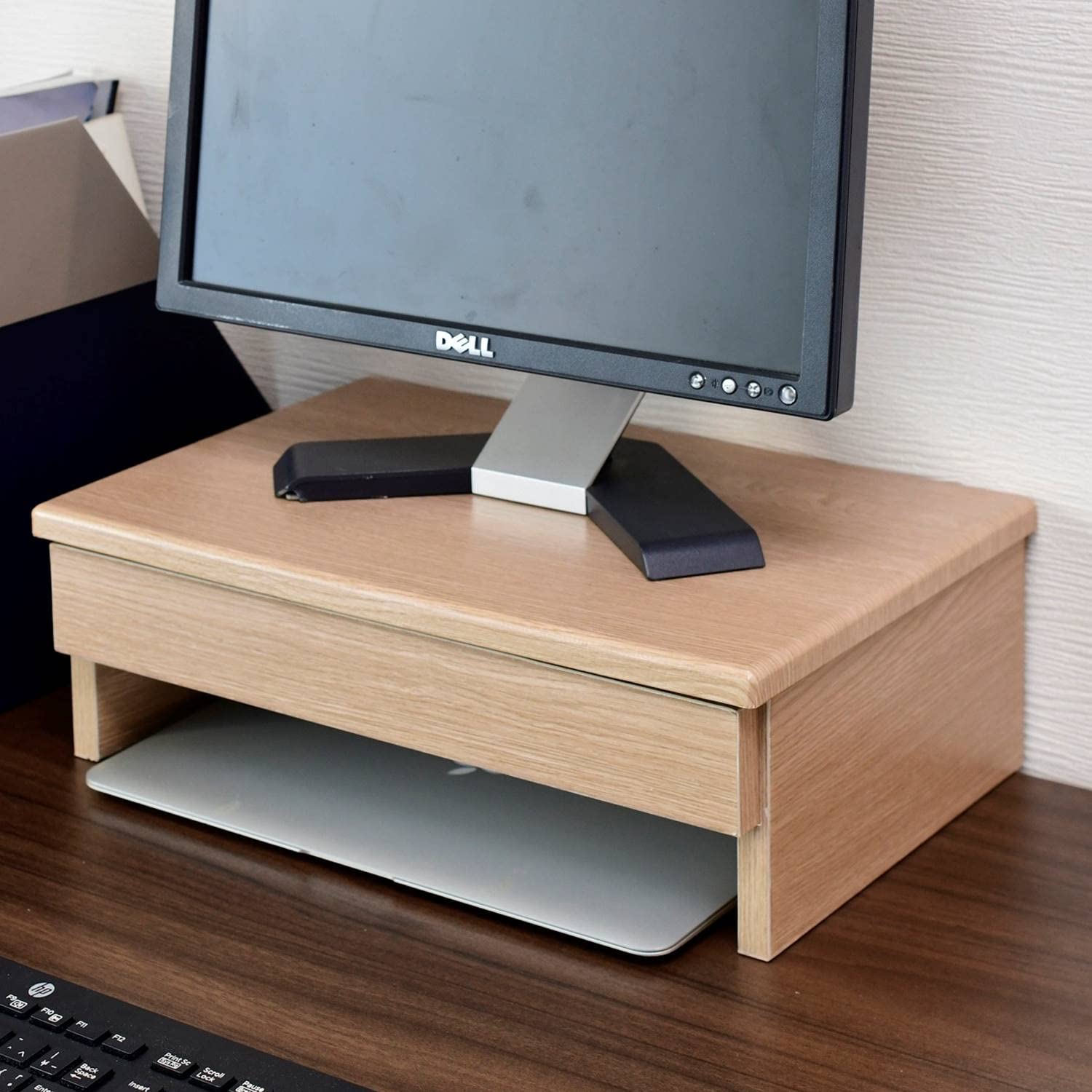 山善 モニター台 引き出し (A4クリアファイル対応) パソコン台 ディスプレイ台 机上台 幅40×奥行26×高さ13.5cm 完成品 ナチュラル DTS-H4025 テレワーク 88344