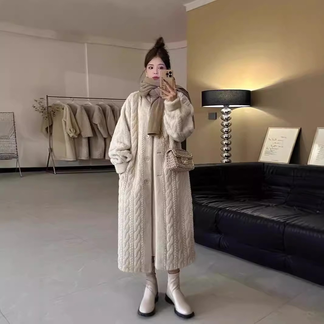 2024秋冬新作レイジースタイルツイストミンク環境に優しいレザージャケットロングスリムミンクベルベットカーディガンコート 6,559円