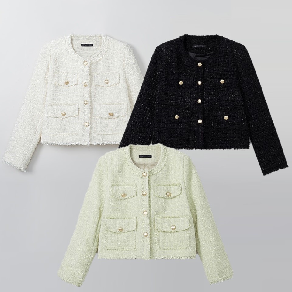 フリンジ·ツイード·ジャケット トレンドカジュアルおしゃれ エレガントデートコーデ オフィスカジュアル