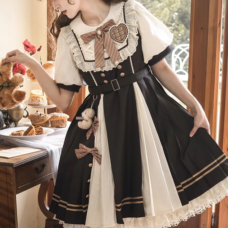 【快速出荷】ロリータ ワンピース 夏 半袖 『Chocolate workshop』 ドレス 膝丈/ロング丈 パフスリーブ ハロウィンコスチューム コスプレ