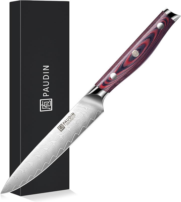 ペティナイフ パウディン ダマスカス包丁 果物ナイフ 67層 両刃 VG10 くだものナイフ 野菜切り 肉切り 果物切り 切れ味良い 結婚祝いプレゼント(鳥羽ダマスカス-127mm)