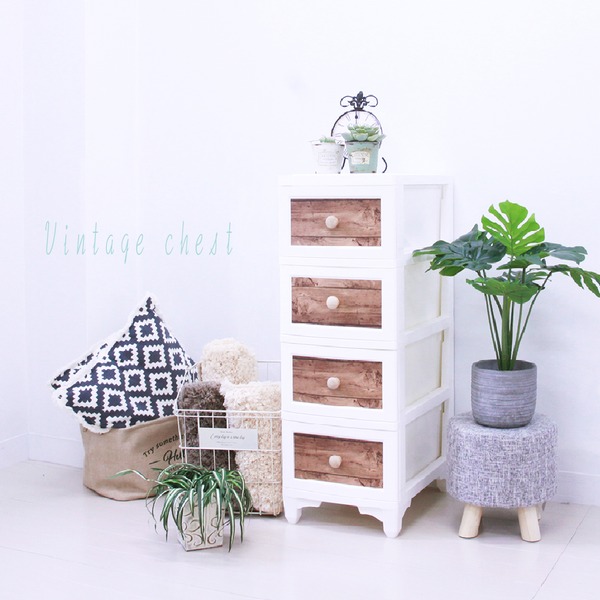 衣類収納 タンス 約幅34cm 4段 アンティークブラウン 日本製 プラスチック 北欧風 ヴィンテージ チェスト 収納家具 組立品