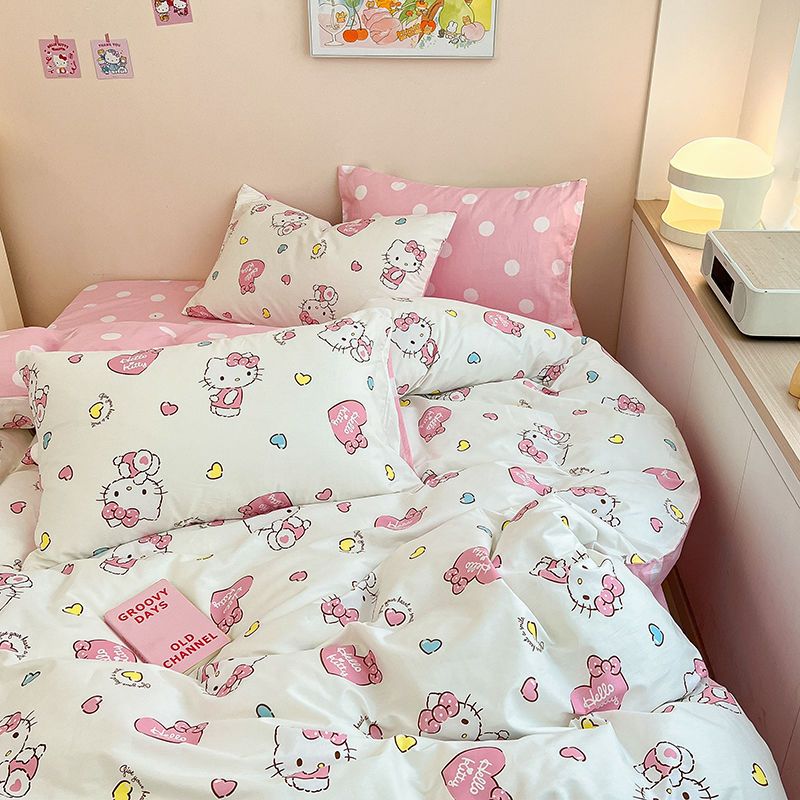 【1つ買うと10個もらえる】メガ割ハローキティ漫画綿40本13372ベッド4点セット純綿ベッドシーツ3点セット238