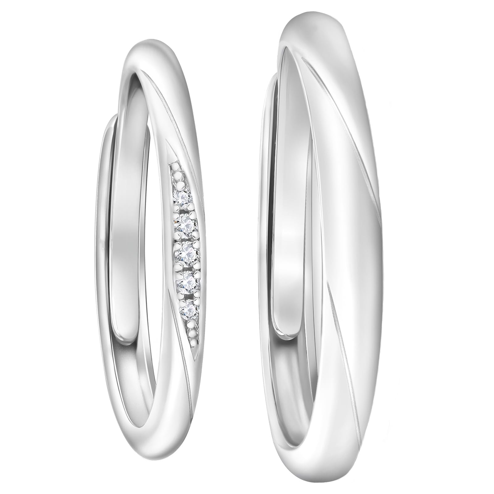 [ARINO] KRKC&CO 結婚指輪 ペアリング モアサナイト付き 調整可能 フリーサイズ S925銀製 ホワイトゴールド仕上げ 男女兼用 ペアジュエリー マリッジリング ギフトボックス付き