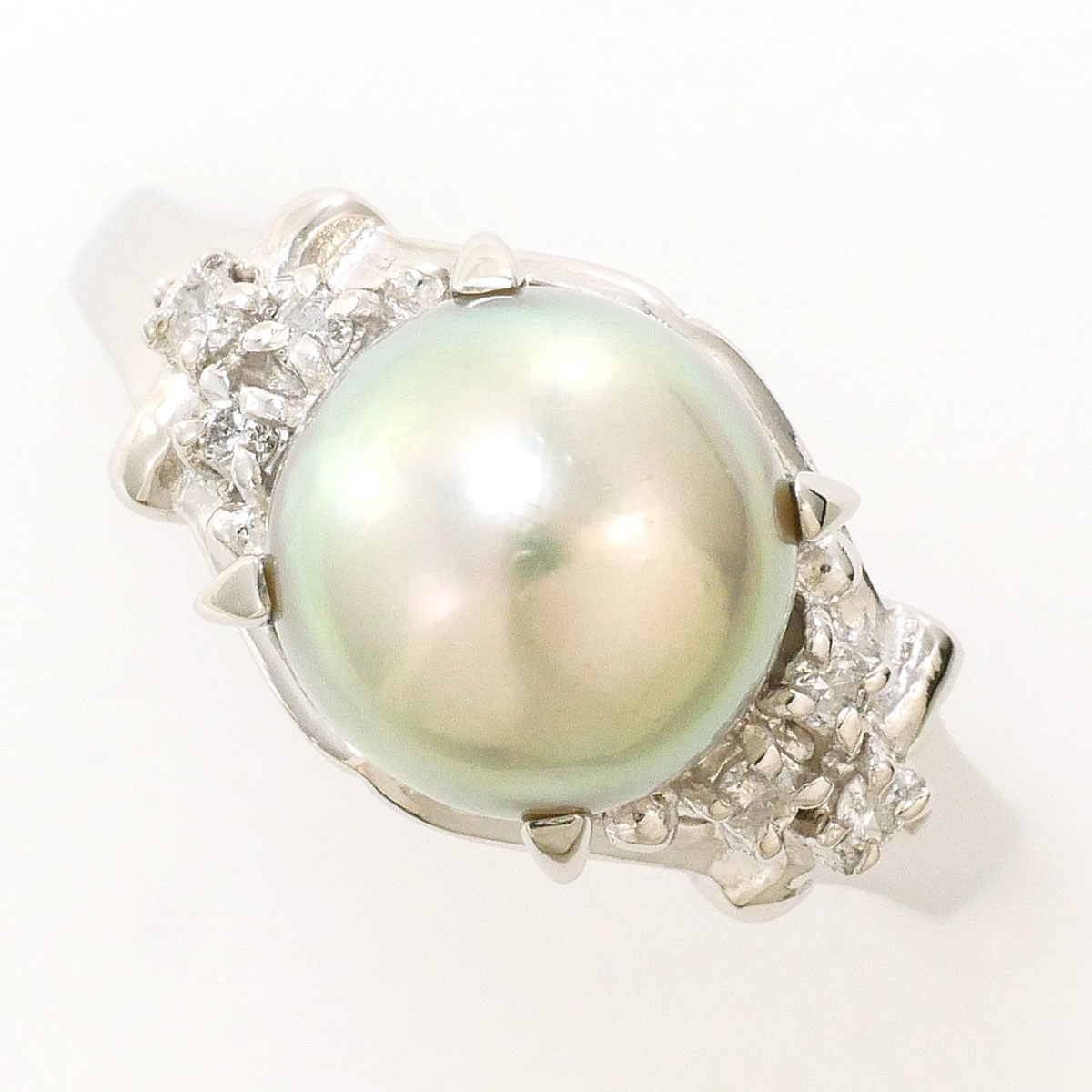 PT900 プラチナ リング・指輪 10号 パール（真珠） ダイヤモンド 0.06 ct 総重量約4.7g 中古