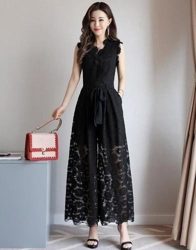 1465.レースオールインワン（ブラック） パーティードレス ガウチョパンツ フォーマルドレス 二次会 発表会 披露宴 通勤 218 春夏 sale