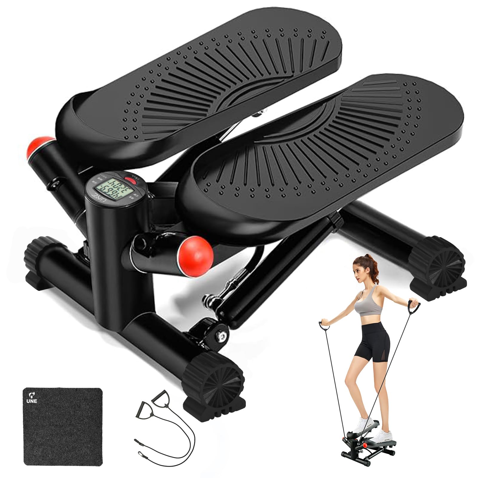 健康 ステッパー 静音 自宅での足踏み エクササイズバンド/モニター付き 全身トレーニング コンパクト ミニステッパー 足踏み健康器具 自宅トレ 有酸素運動 室内 健康器具 フィッ 66190