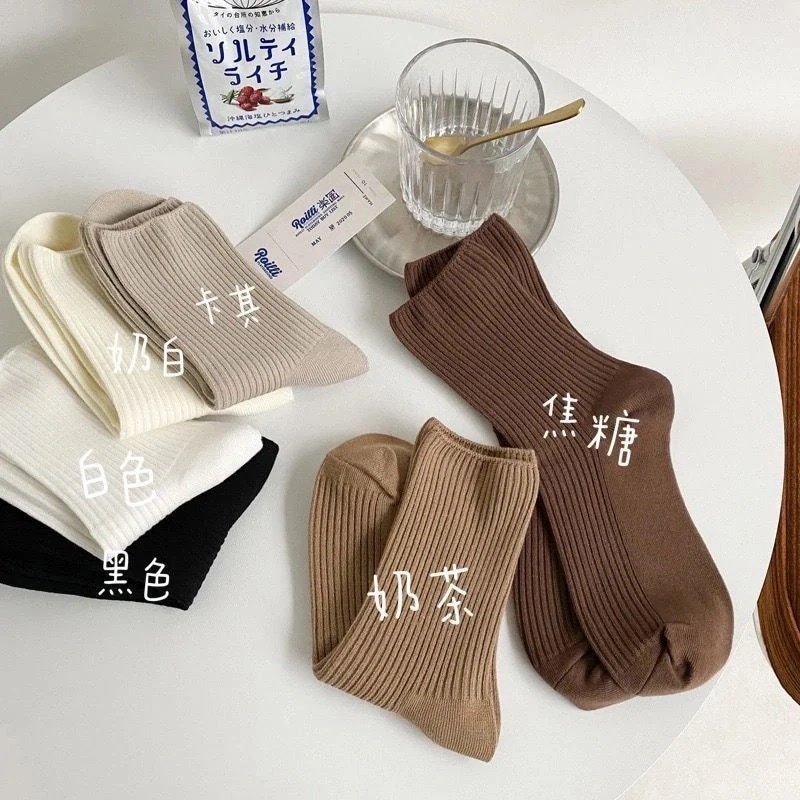 （NEW)インソックス レディース ミッドカーフ パイルソックス 無地 秋冬 暖かい ストライプ レディース ピットソックス 韓国風 カレッジスタイル