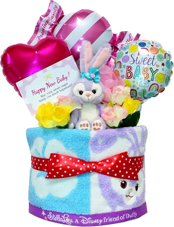 おむつケーキ 女の子 出産祝い 赤ちゃん 誕生日 ベビーシャワー ギフト duf1613 (ピンク, 1段 Sサイズ)