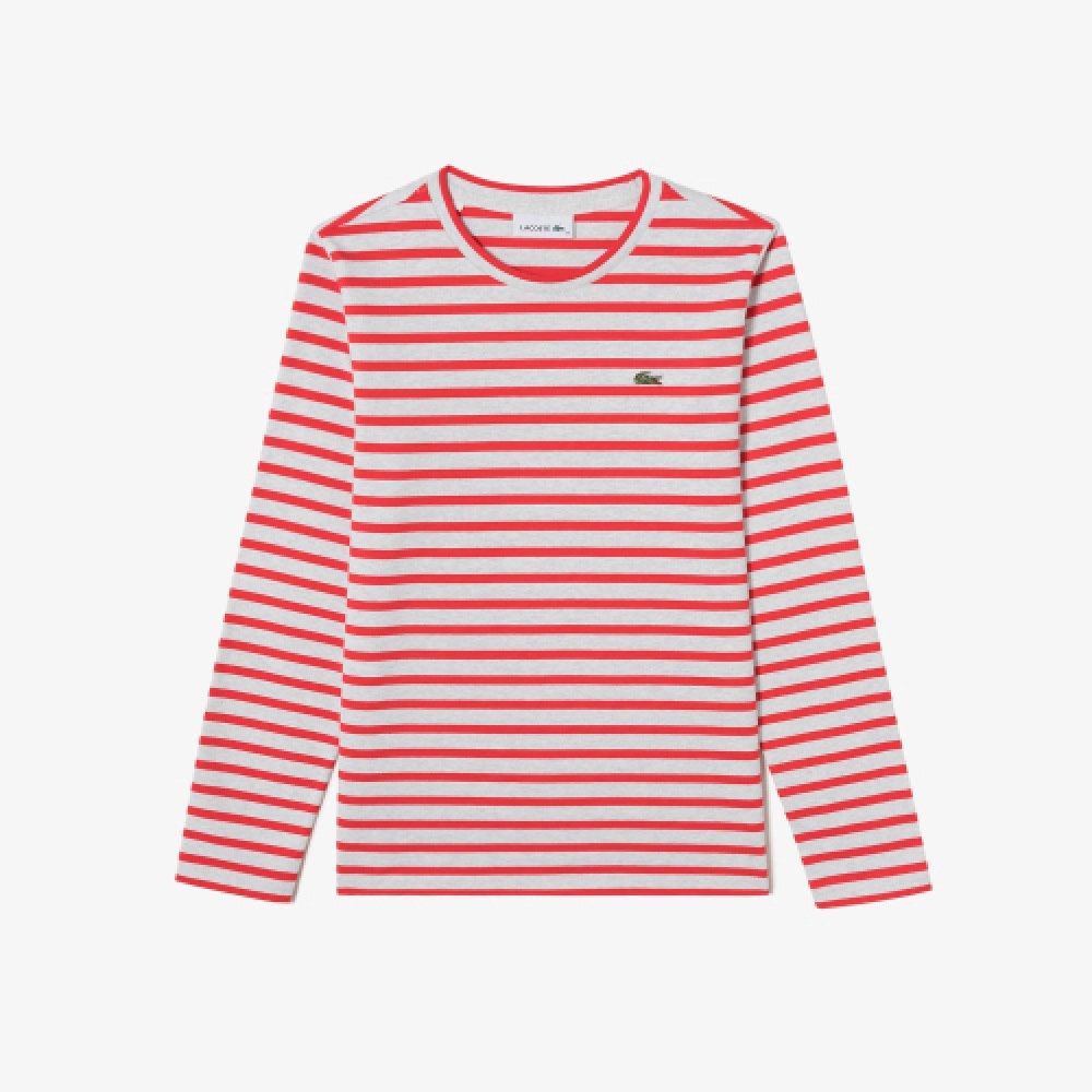 LACOSTE レディースストライプロングスリーブ T シャツ [レッド]