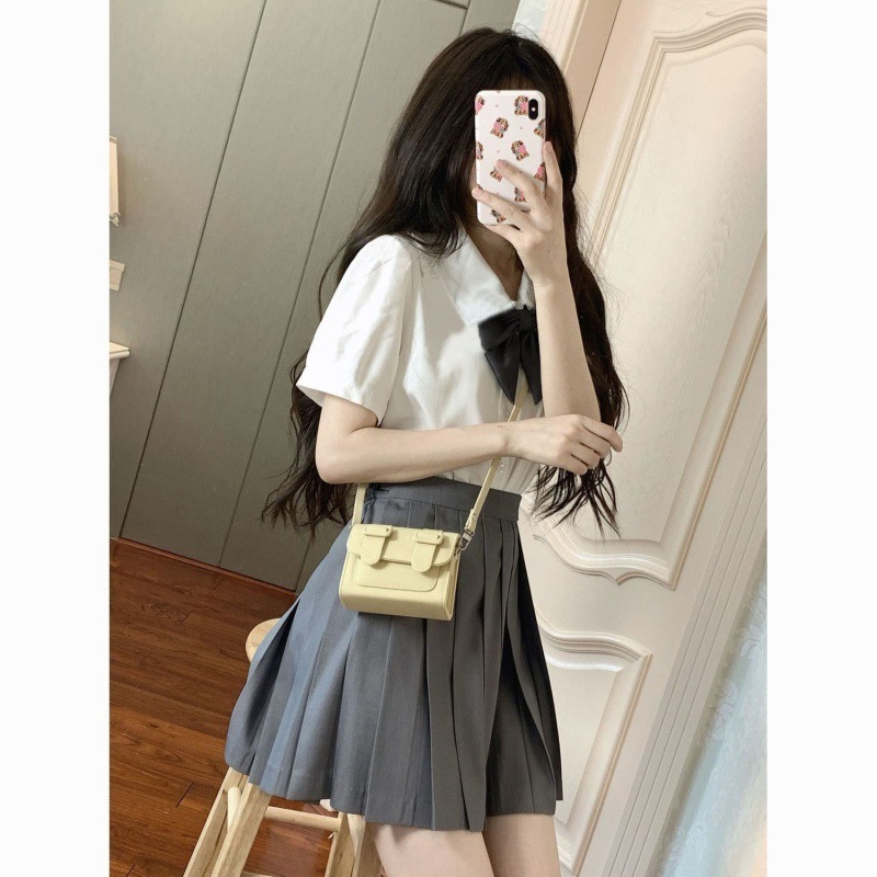 【1つ買うと10つ無料】夏のjkユニフォームセットスデントカレッジスタイルのフルセットボウホワイトシャツ女性ユニフォームの全セット