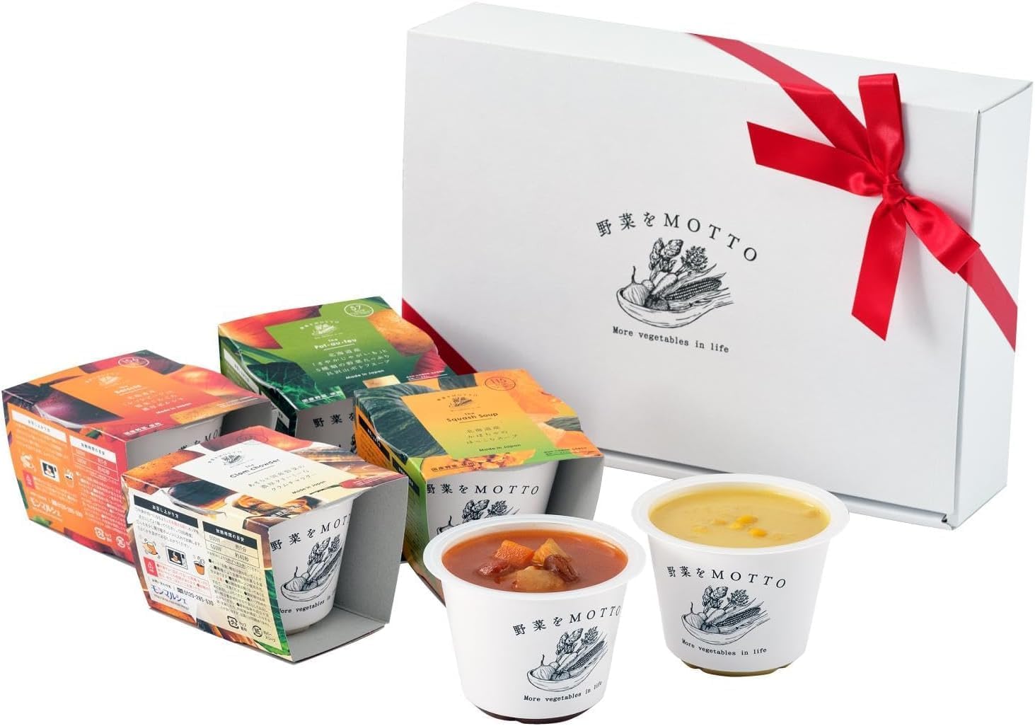 リボンラッピング野菜をMOTTO スープ6個ギフトセット (レンジで1分 / 国産野菜/常温保存) お祝い 贈り物 プレゼント