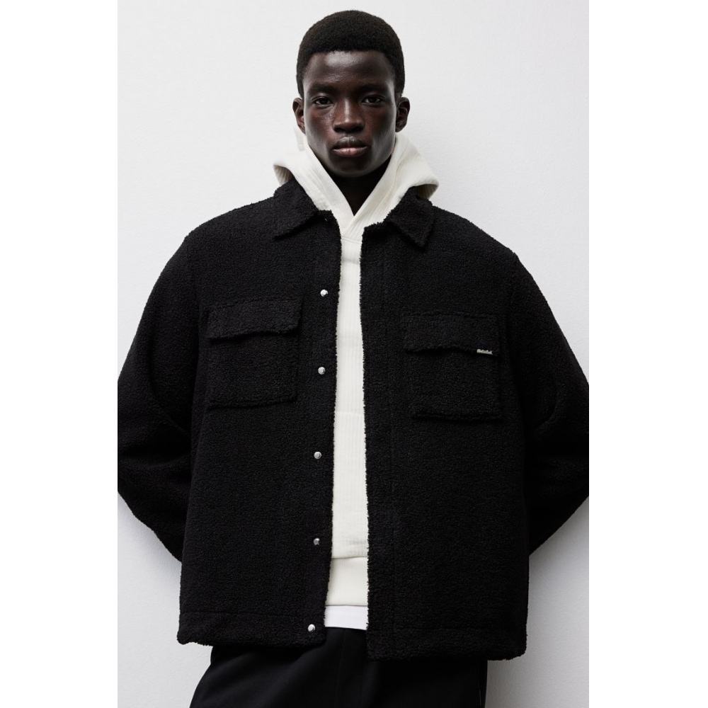 H&M レギュラーフィットテディオーバーシャツブラック
