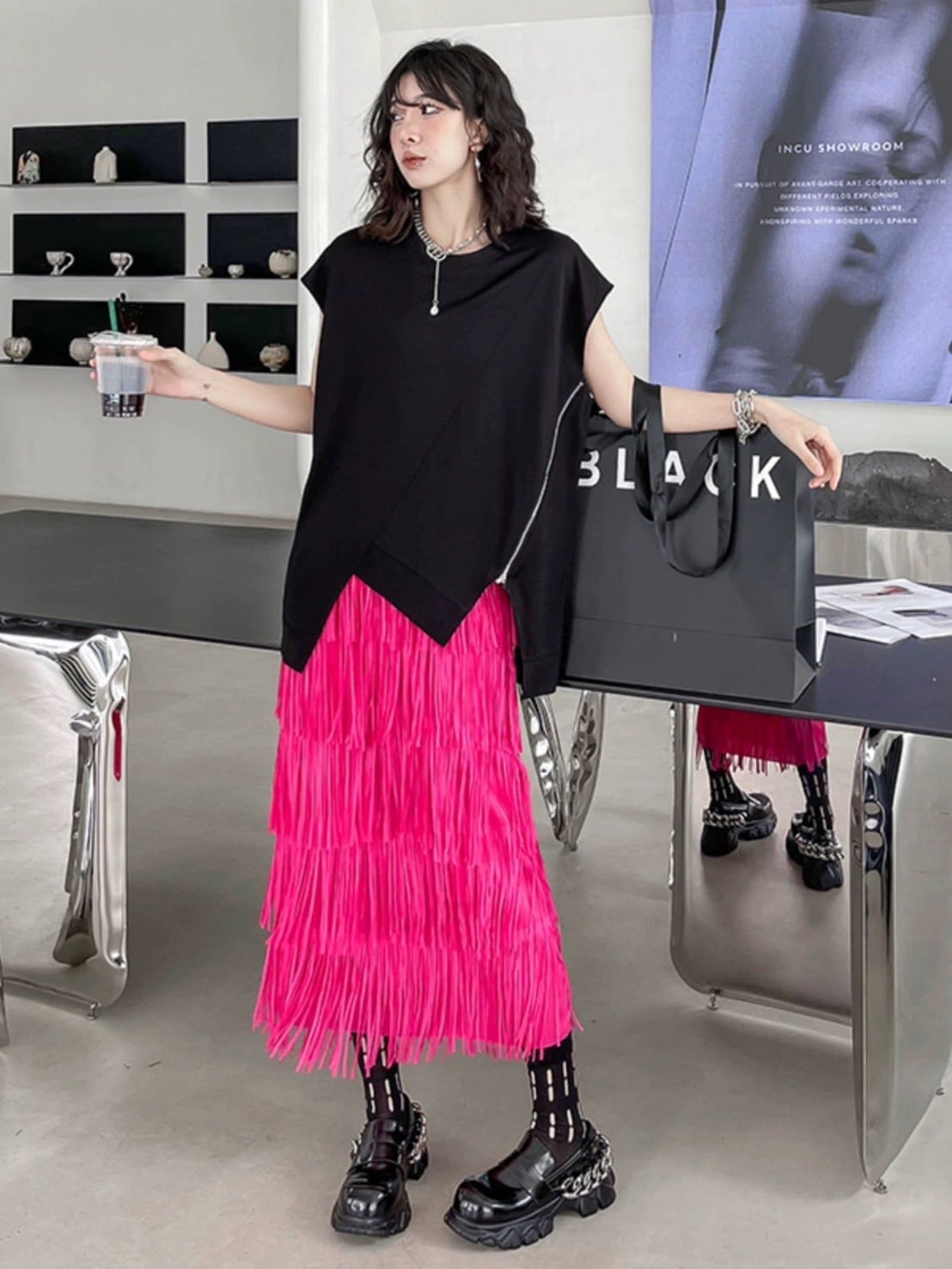 タッセルスカート フリンジスカート スカート レトロ ミドル丈スカート Aラインスカート 無地 レディース スタイルアップ アメカジコーデ カジュアル ストリートコーデ デート a5069