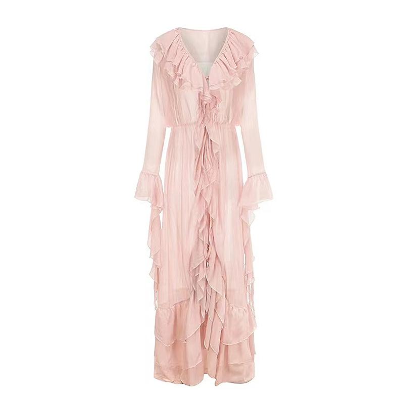 レディース フリル シフォンカーディガン 水着 上着 おしゃれ 美 エレガント ロング ビーチ ジャケット 女性 バカンス フェアリー リゾート