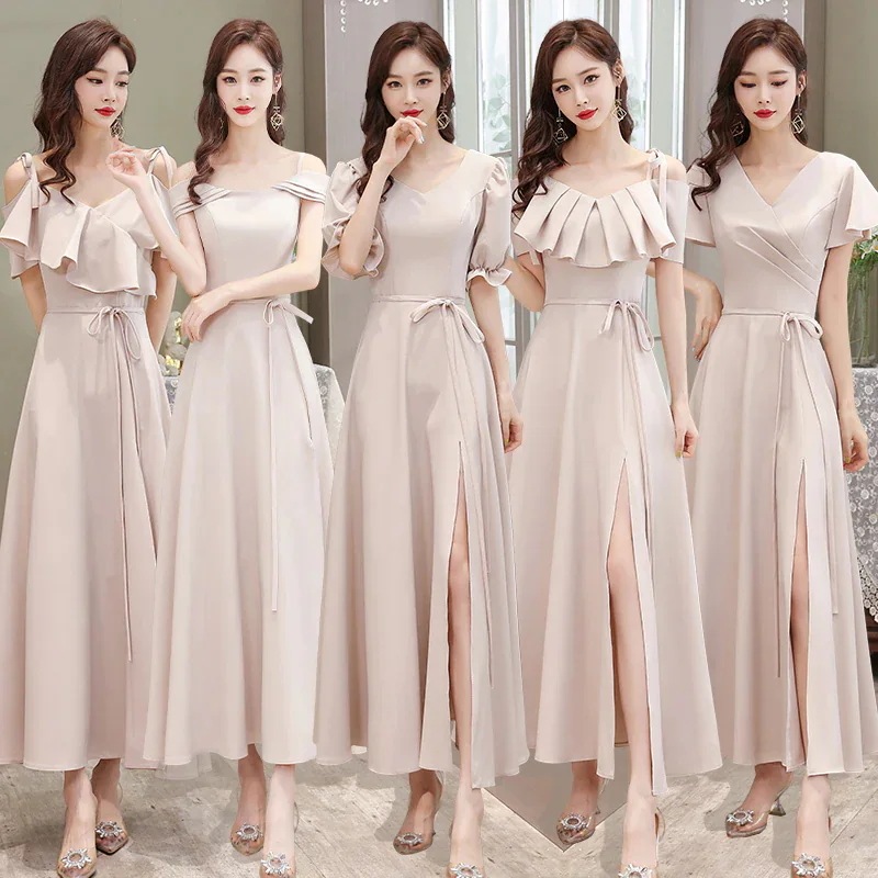 パーティードレス 体型カバー グレー 【縁喜】花嫁ロングドレスブライズメイド 同窓会 結婚式ワンピース お揃いドレス 3 メガ割 ドレス 母親 Vネック フォーマルドレス