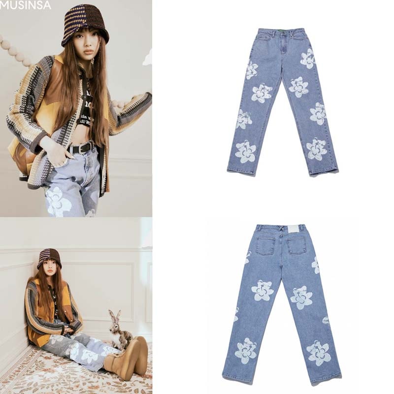 New Jeans ニュージーンズへイン HAEIN Flower Bear Hand Print Denim_Light Blue