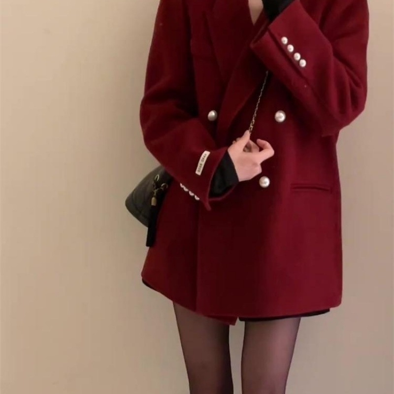 クリスマス シャツ高級肩までの長さの赤いスーツ ジャケット女性用 25