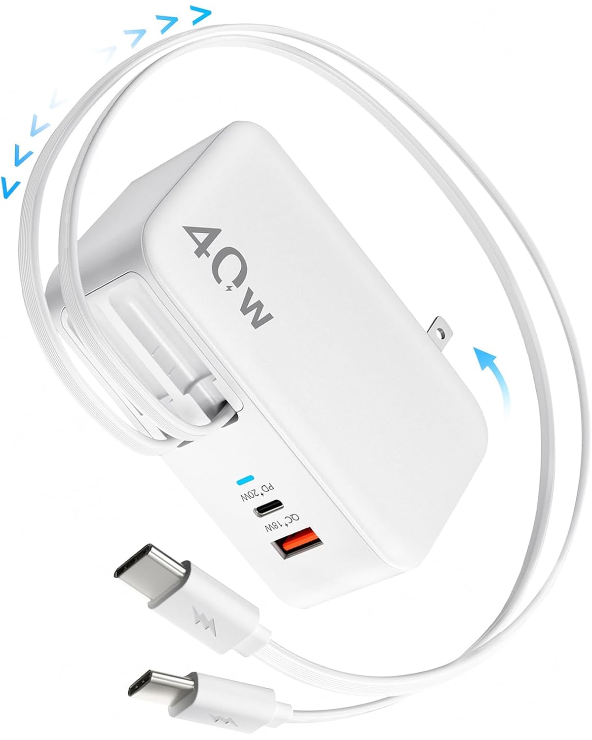 4in1 巻き取り USB-C 充電器 40W 双 90cm ケーブル 多機種対応