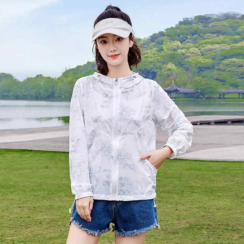 ジャケット レディース ファッション ジャケット アウター 夏 日焼け防止 ショート丈 カジュアル プリント フード付き ジッパー スキン スタイル 涼感 快適 アウトドア 軽量