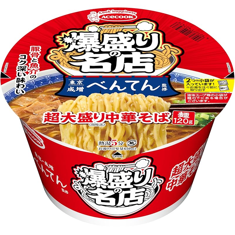 エースコック 爆盛りの名店 べんてん監修 超大盛り中華そば 155g ×12個