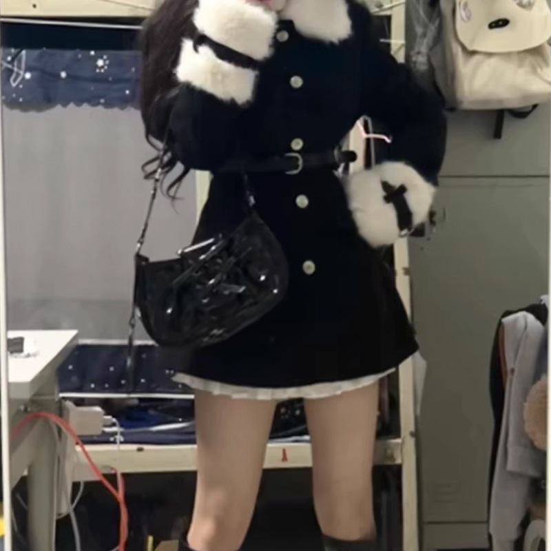 リッチ令嬢甘ギャルワンピースフェミニンデザイン感ミニプリンセススカート学院風ファーコート