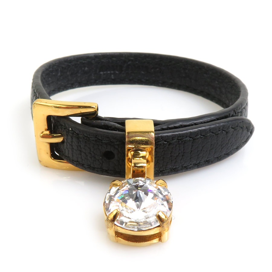 ミュウミュウ MIUMIU ブレスレット レザー/ストーン/ビジュー ブラック レディース 55961m