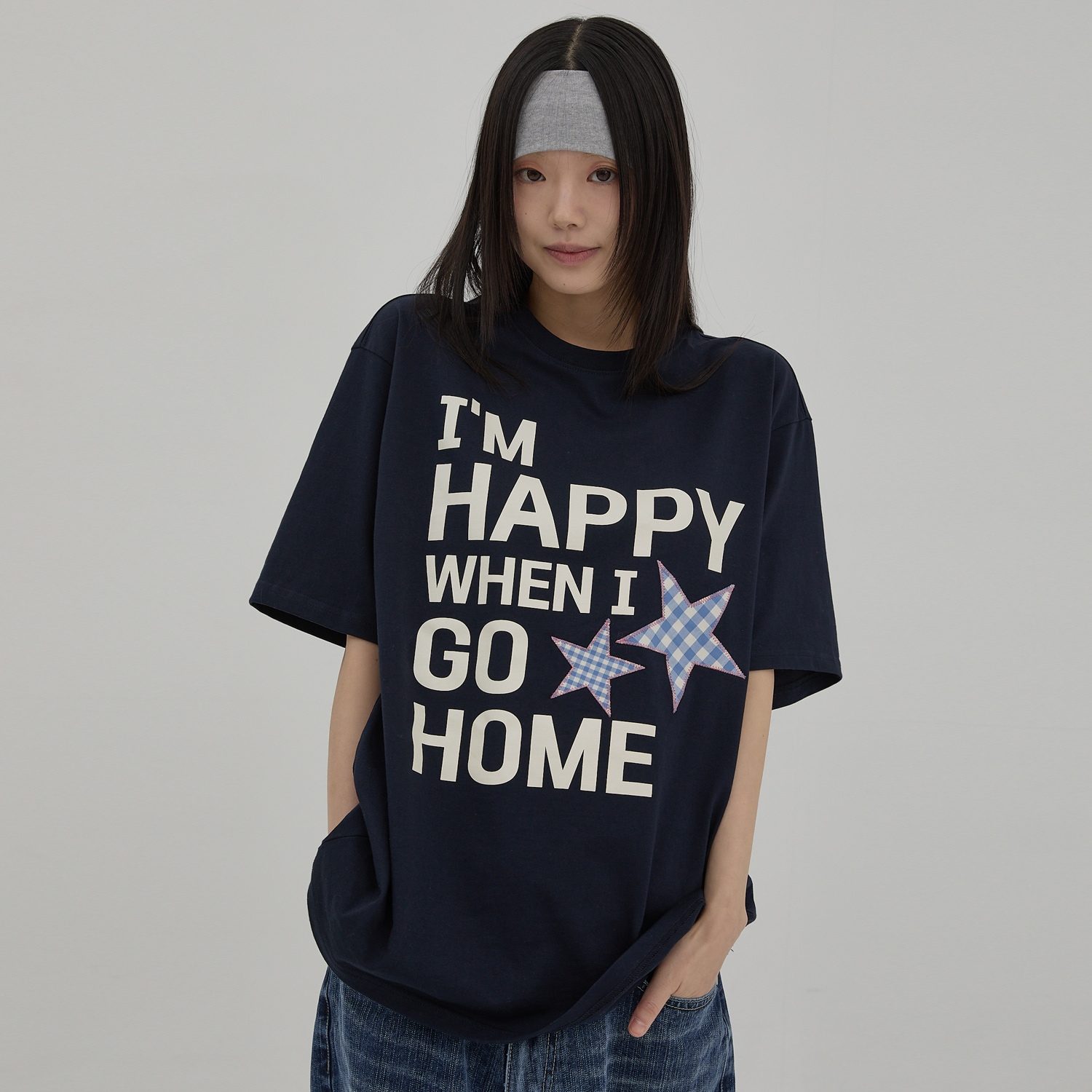 I am HAPPY Half Sleeve T-shirt NAVY