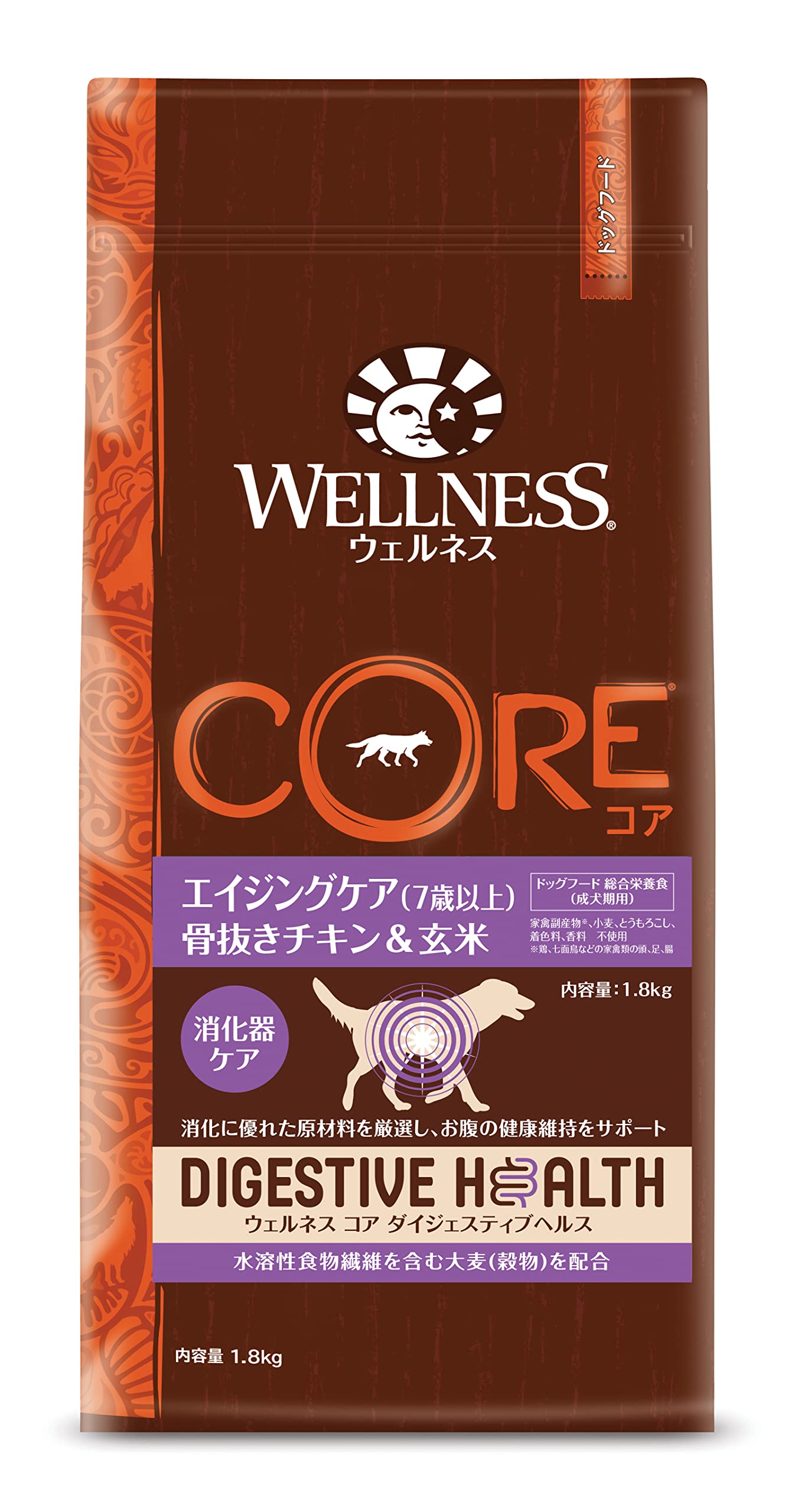 【全国送料無料】 ウェルネスコアダイジェスティブヘルス 消化器ケアエイジングケア(7歳以上)骨抜きチキン＆玄米1.8kg 4,040円