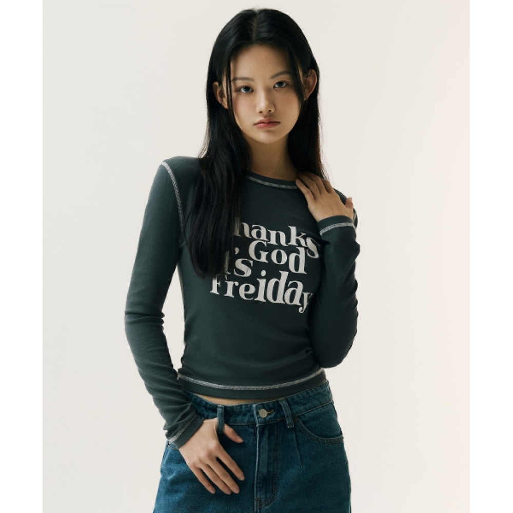 FREI スローガンクルーネックロングスリーブ (チャコール)