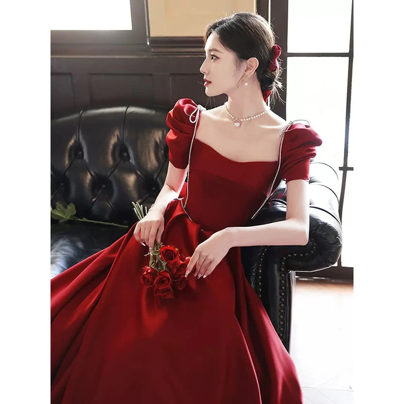 ドレス花嫁サテンハイエンドの小さな婚約ドレスプリンセスウェディングドレス女性 5,742円