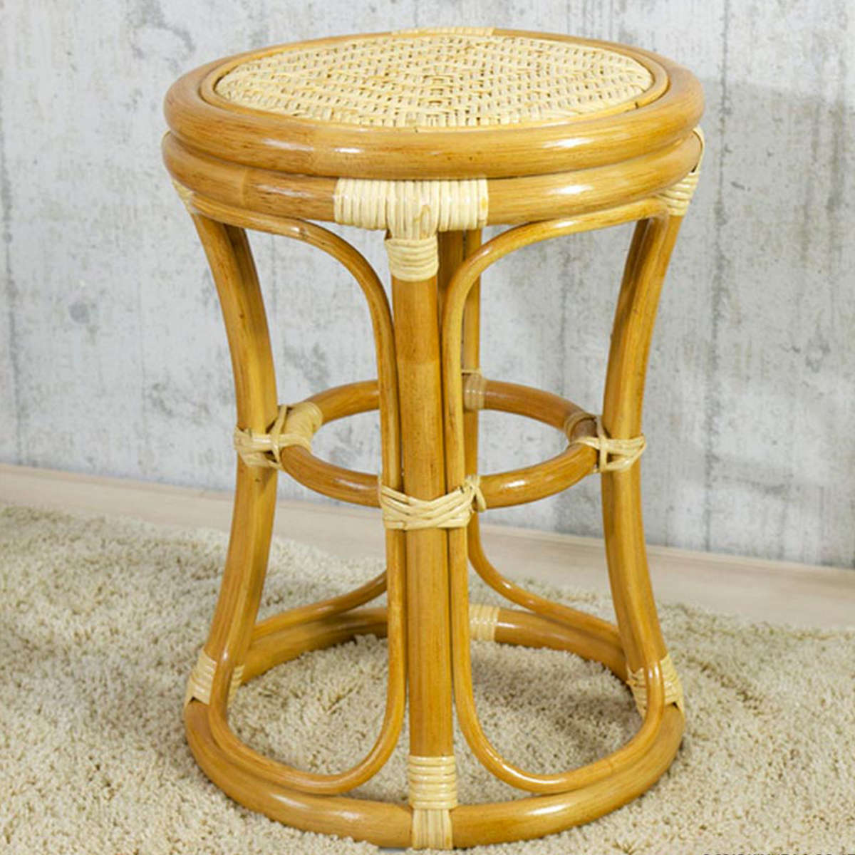 ラタンスツール 丸型 籐製 アジロ編み 座面高44cm