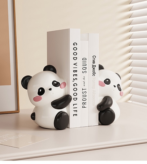 パンダ装飾ブックエンド 2個セット パンダ彫刻 パンダ飾りブックエンド 動物ブックエンド装飾 樹脂パンダ像