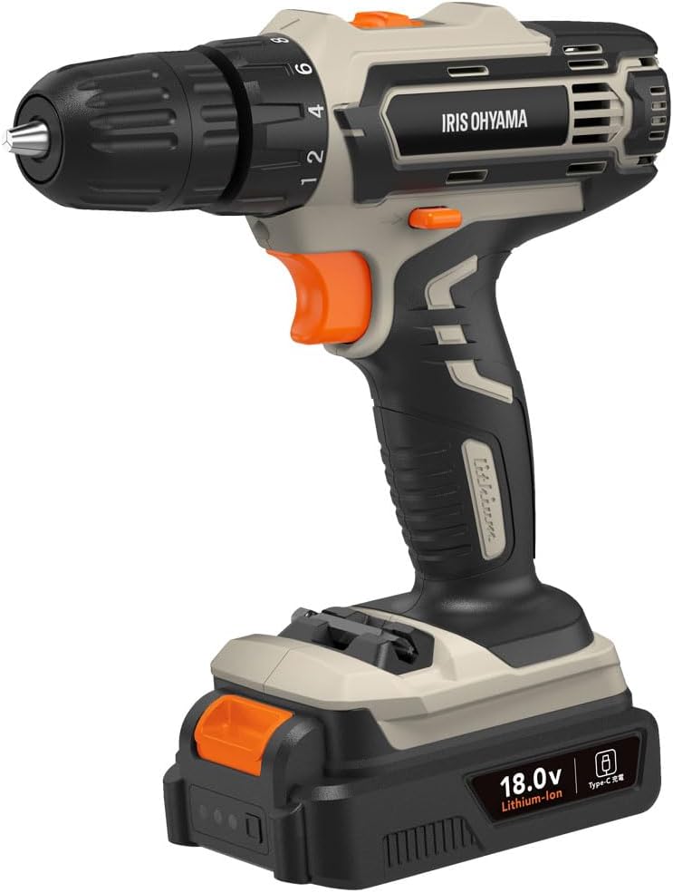 アイリスオーヤマ 充電式 電動ドライバー 18V Type-C 充電器不要 バッテリー付属 軽量&スピード調節機能 DIY初心者でも使いやすい JCD25TC サンドベージュ