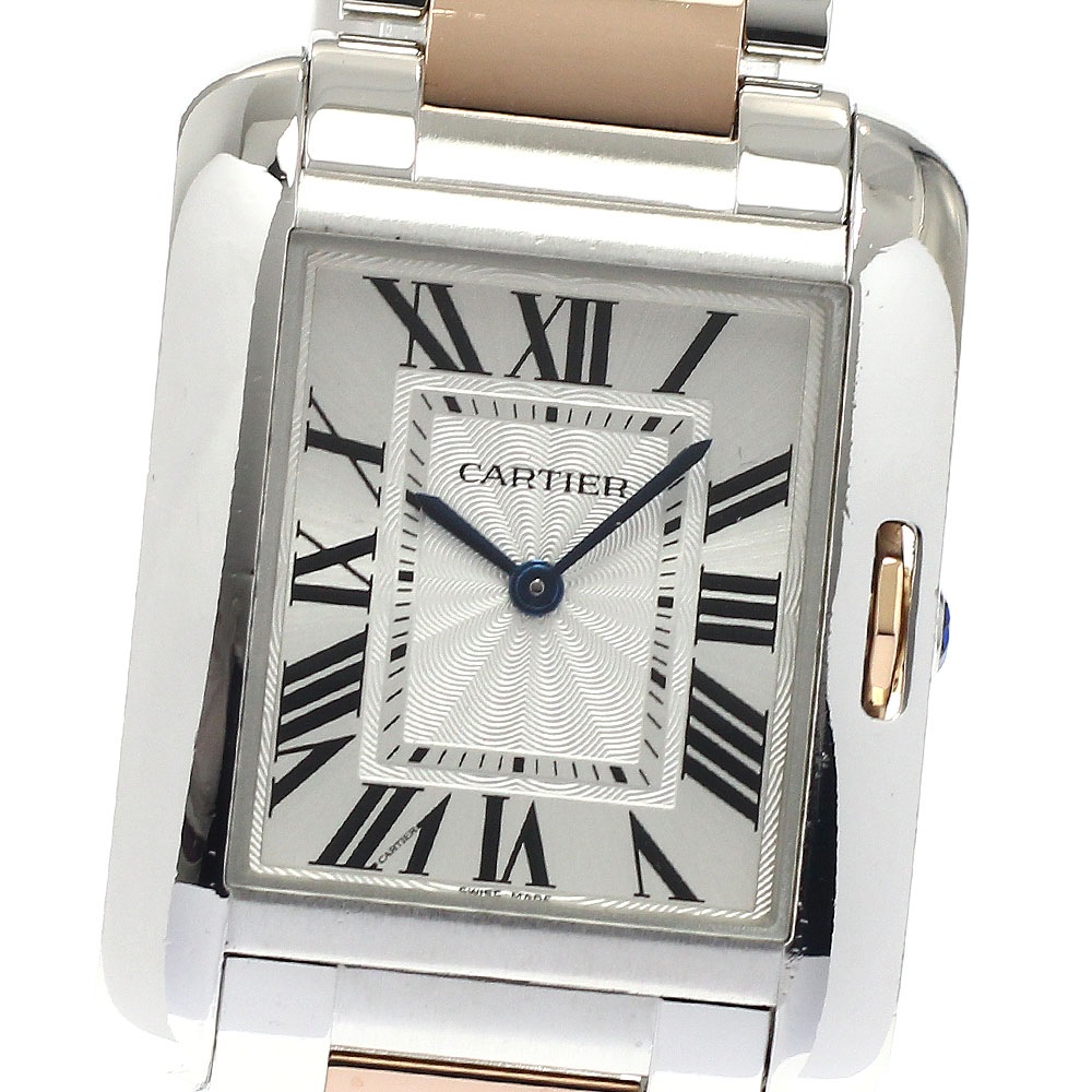 カルティエ CARTIER W5310043 タンクアングレーズMM PGコンビ クォーツ ボーイズ 保証書付き_885352【中古】