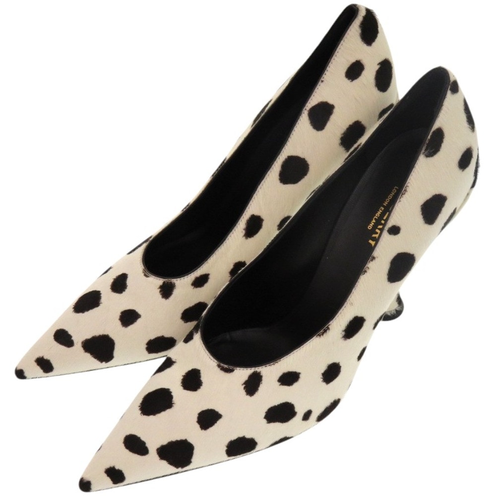 未使用品 ダルメシアン柄 ポインテッドトゥ 26.5cm 8025313 A1462 パンプス レザー/ハラコ/ハラコ ホワイト 0956【中古】 レディース