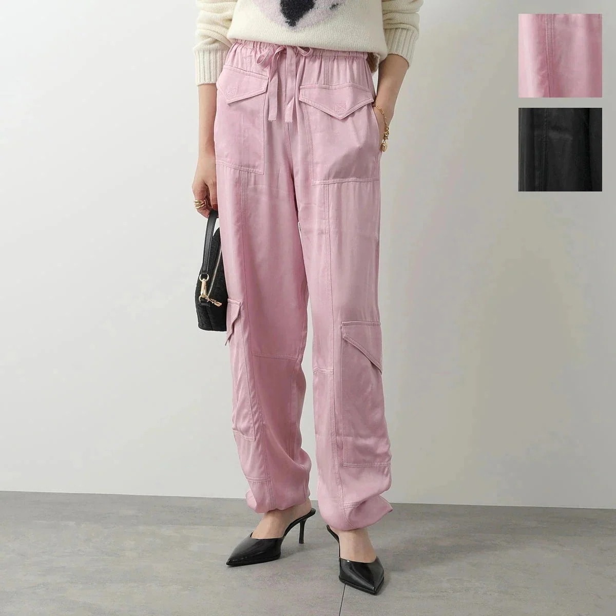 GANNI ガニー パンツ Washed Satin Pocket Pants F9225 F8557 6676 レディース サテン パラシュートパンツ カーゴ】 【mega】