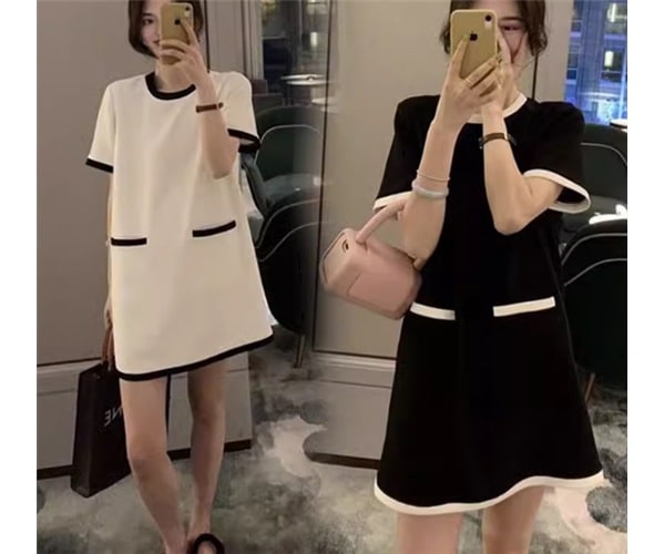 レディース ワンピース プルオーバー ドレス ミニ ショート 膝上 半袖 ラウンドネック Aライン ハイウエスト 大人可愛い きれいめ シンプル カジュアル レトロ ラフ ルーズ ナチュラル