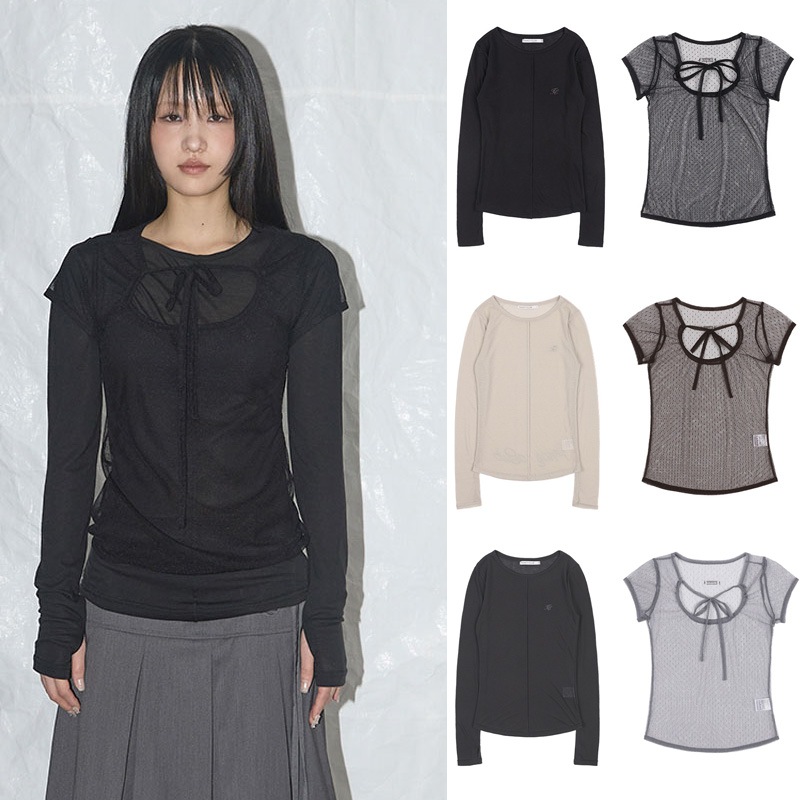 [NF] 3-WAY DOT LAYERED LONG SLEEVE - PINK / GRAY / BEIGE / BLACK